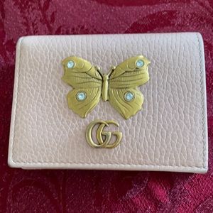 Gucci pink GG butterfly leather wallet